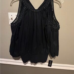 INC International Concepts Black Blouse with Cutout Details
